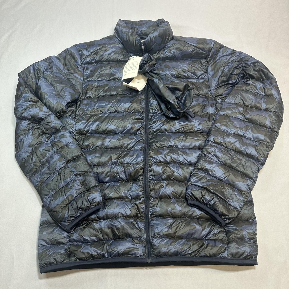 UNIQLO Ultra Light Down Jacket Womens M Blue Camouflage Puffer Packable